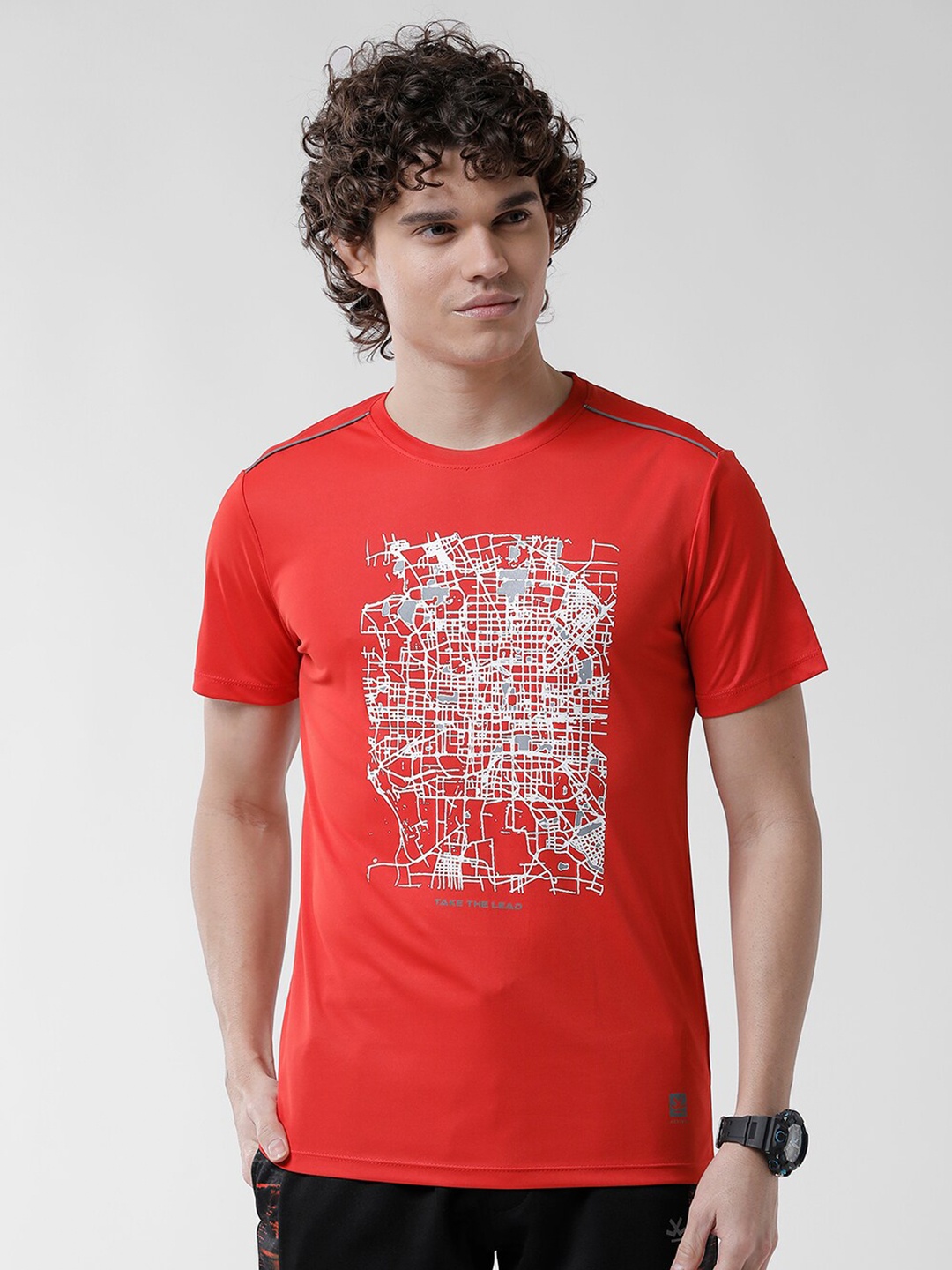 

WROGN Men Abstract Printed Slim Fit Cotton T-shirt, Red