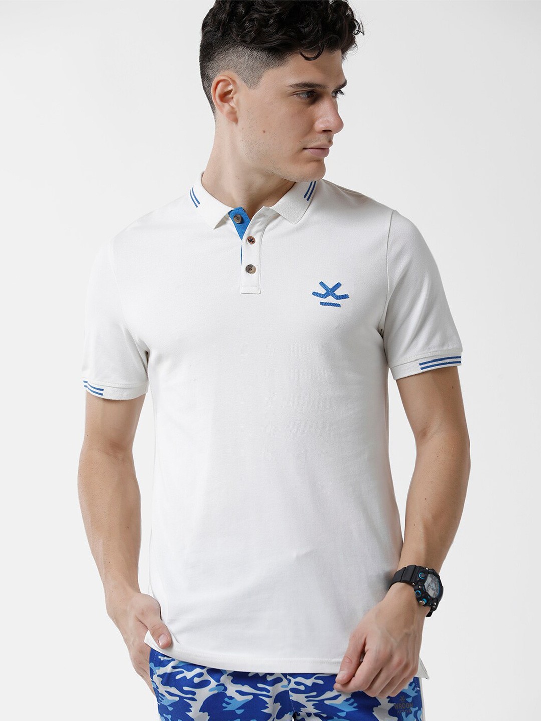 

WROGN Men Polo Collar Slim Fit Pure Cotton T-shirt, White