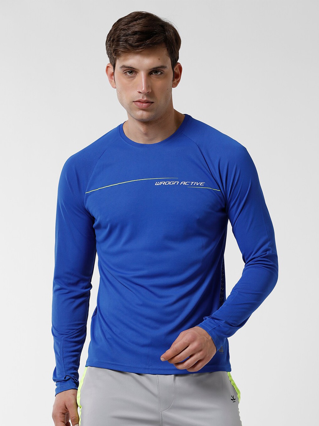 

WROGN Men Raglan Sleeves Slim Fit T-shirt, Blue