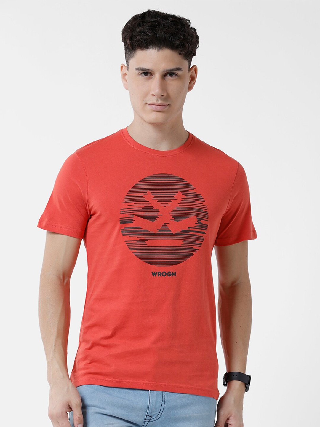 

WROGN Men Typography Printed Cotton T-shirt, Orange