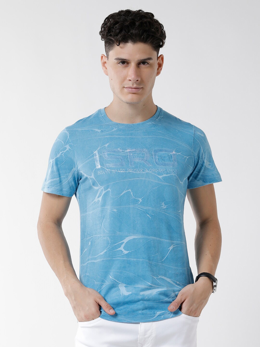 

WROGN Men Abstract Printed Cotton T-shirt, Blue