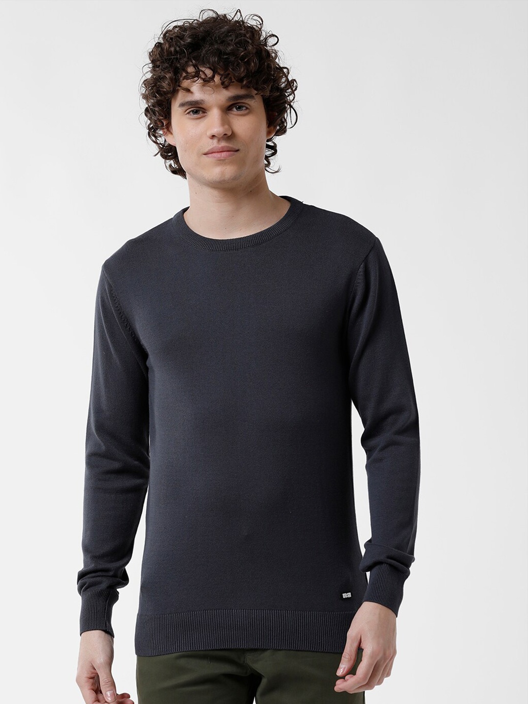 

WROGN Men Round Neck Cotton Pullover, Grey