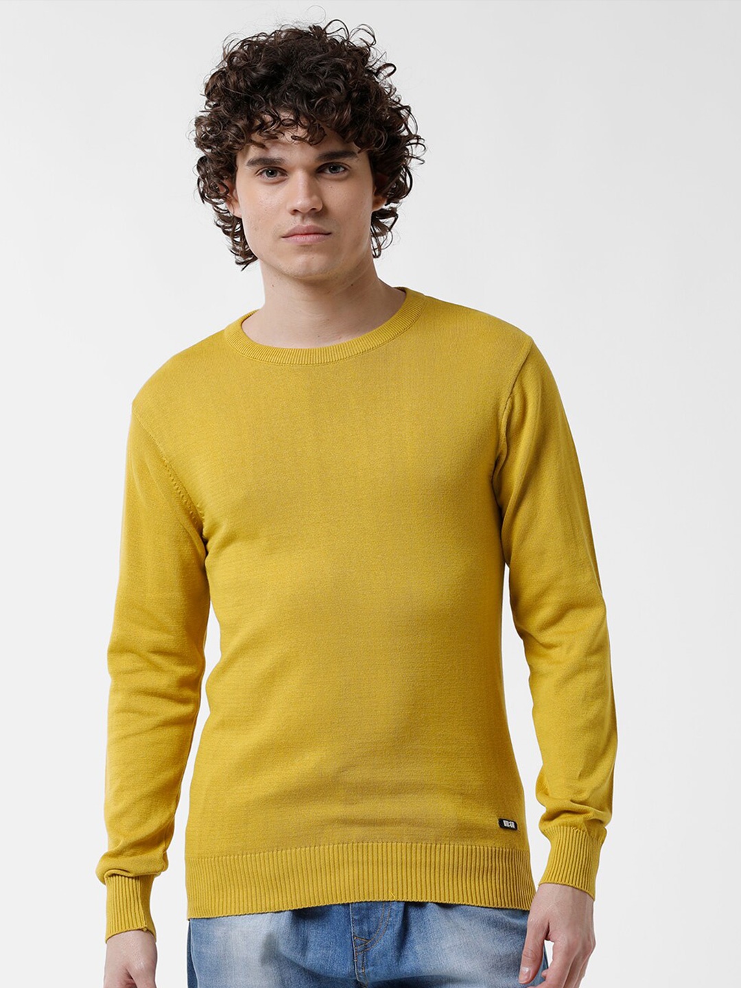 

WROGN Round Neck Cotton Pullover, Yellow