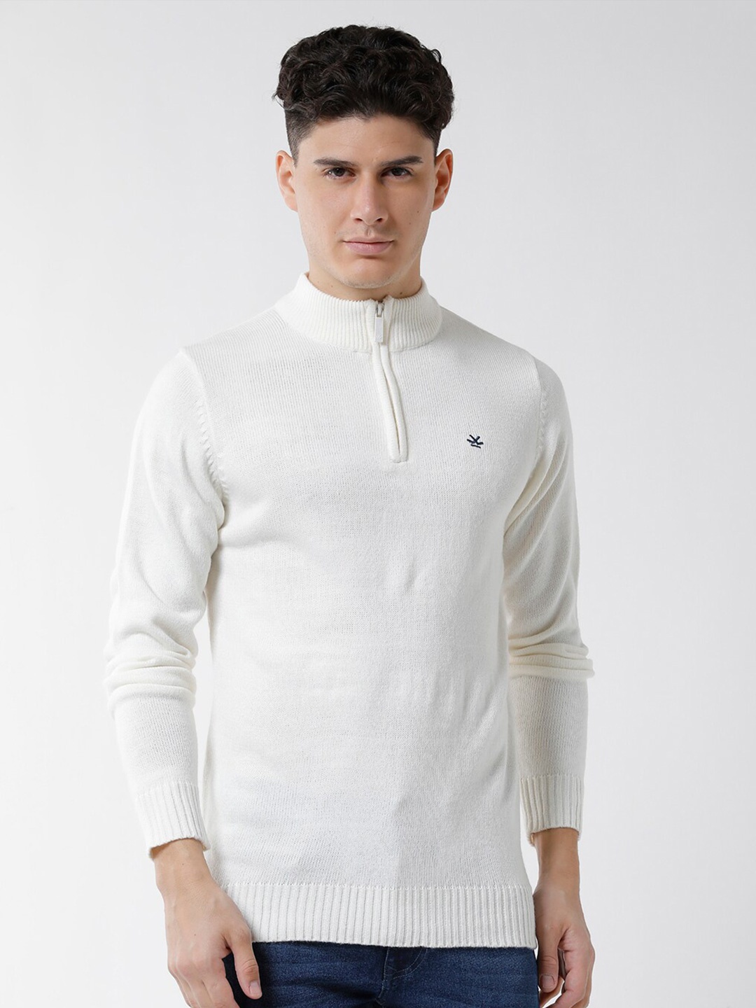 

WROGN Men Cotton Pullover with Zip Detail, Off white