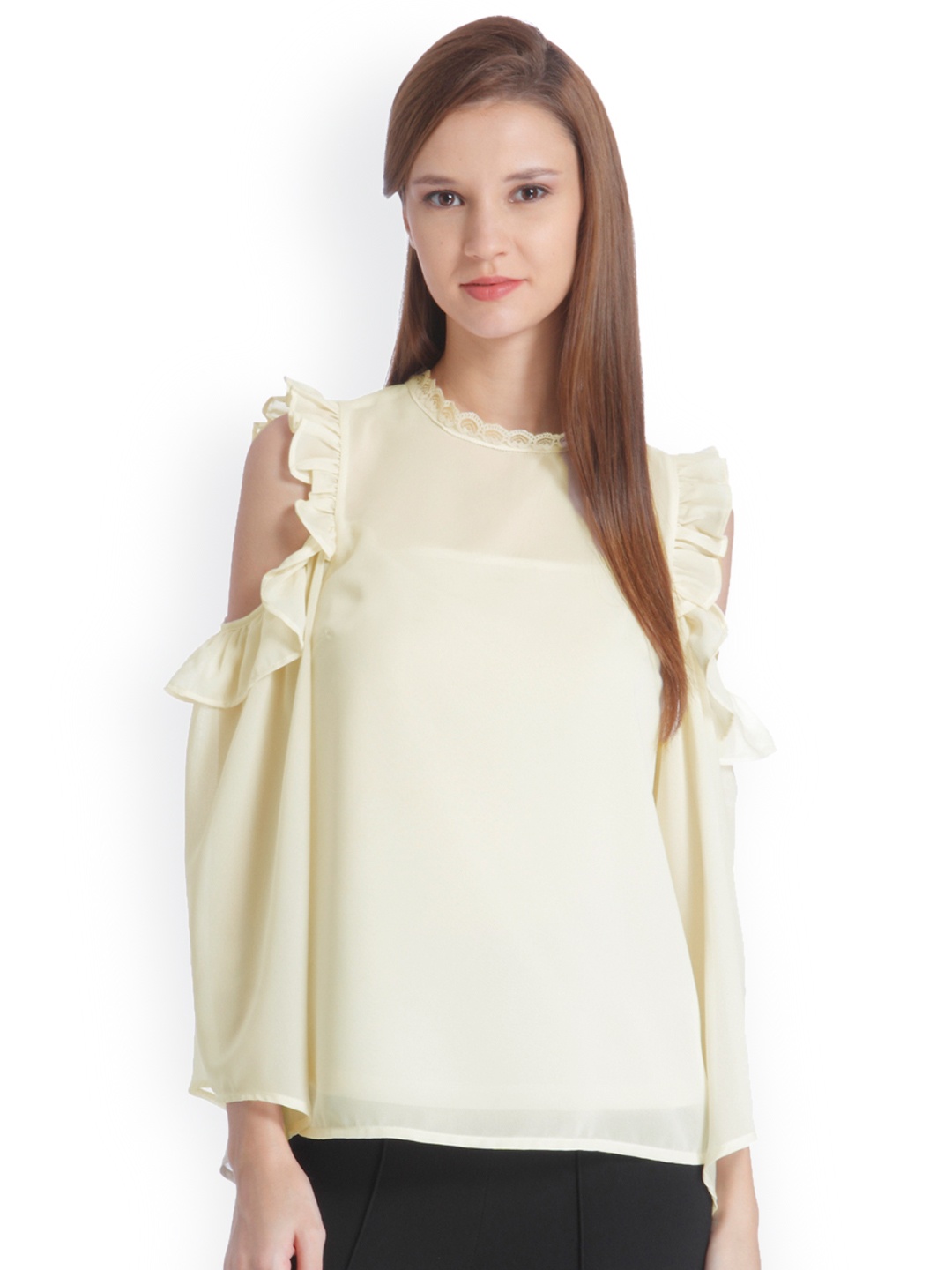 

ONLY Women Cream-Coloured Solid Top