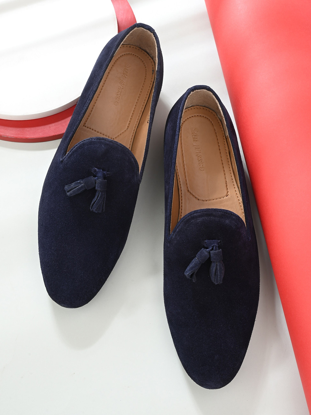 

San Frissco Men Lightweight Leather Tassel Loafers, Navy blue