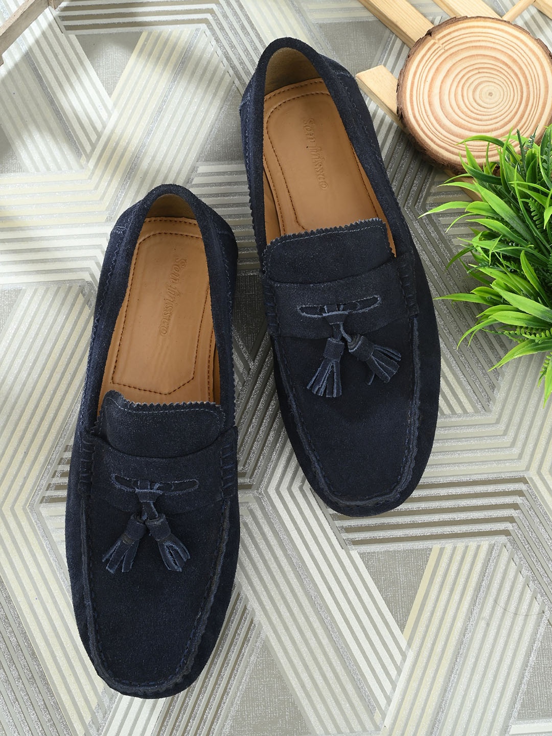 

San Frissco Men Lightweight Leather Tassel Loafers, Navy blue