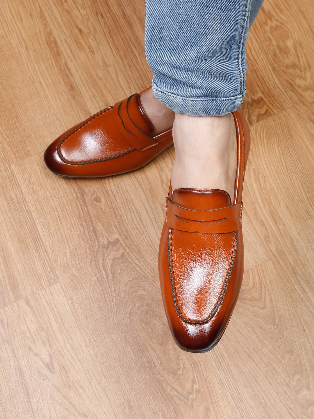

MUTAQINOTI Men Leather Formal Loafers, Tan