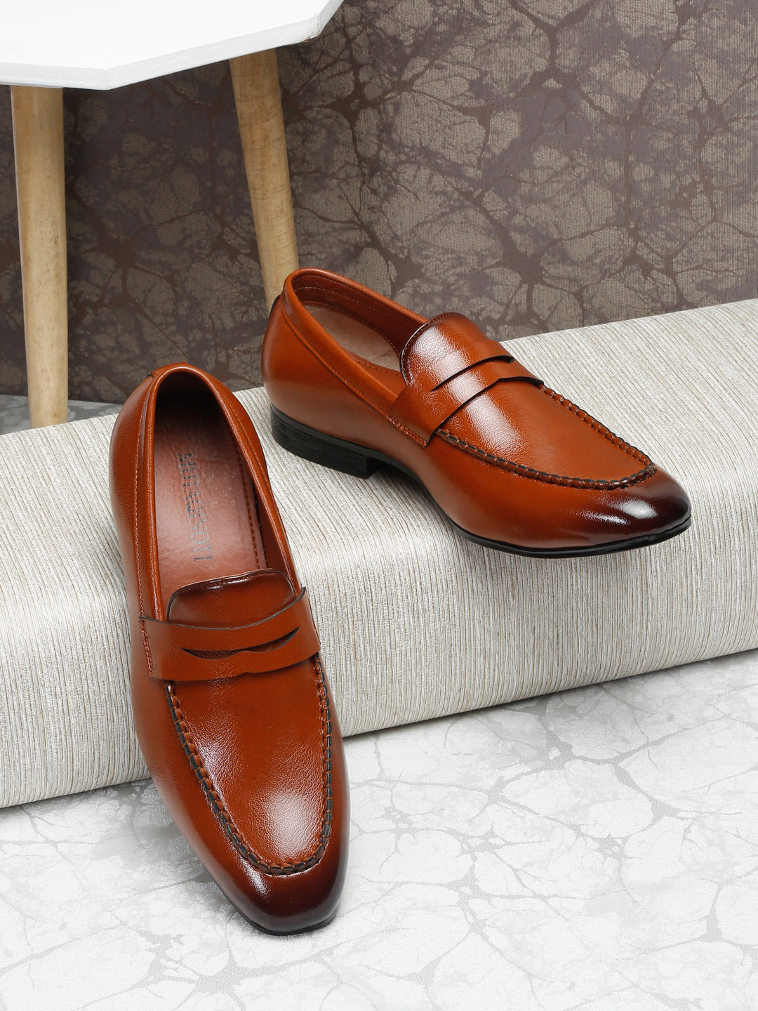 

MUTAQINOTI Men Leather Formal Loafers, Tan