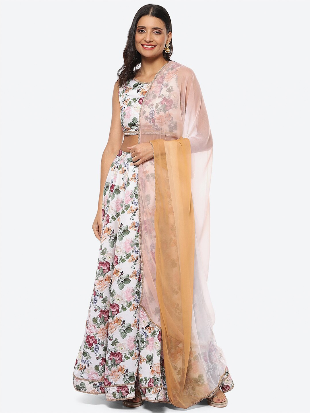 

Biba Printed Ready to Wear Lehenga & Blouse With Dupatta, Off white
