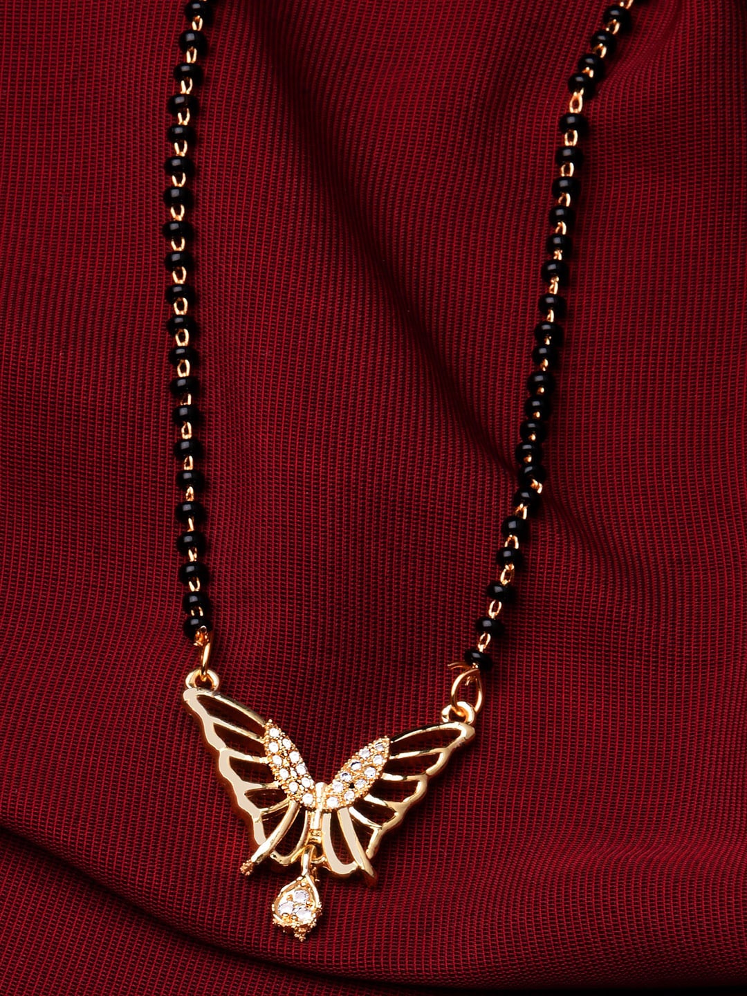 

Fida Gold-Plated AD-Studded Butterfly Charm Mangalsutra, Black