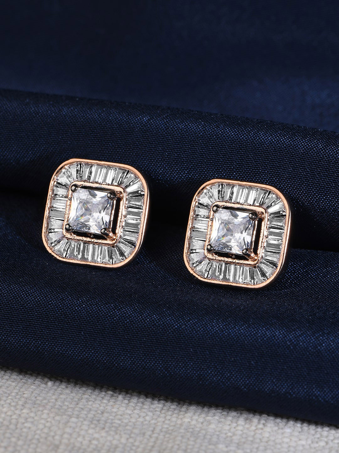 

Fida Rose Gold Plated Square Studs Earrings, White