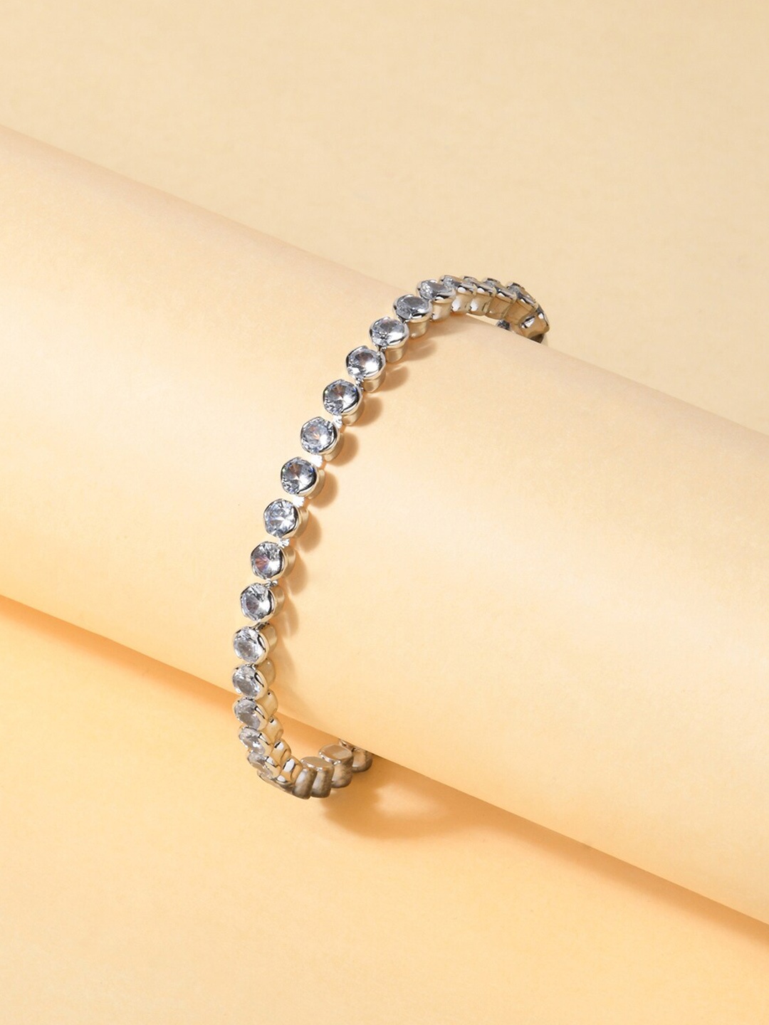 

Fida Women Silver-Plated American Diamond Cuff Bracelet