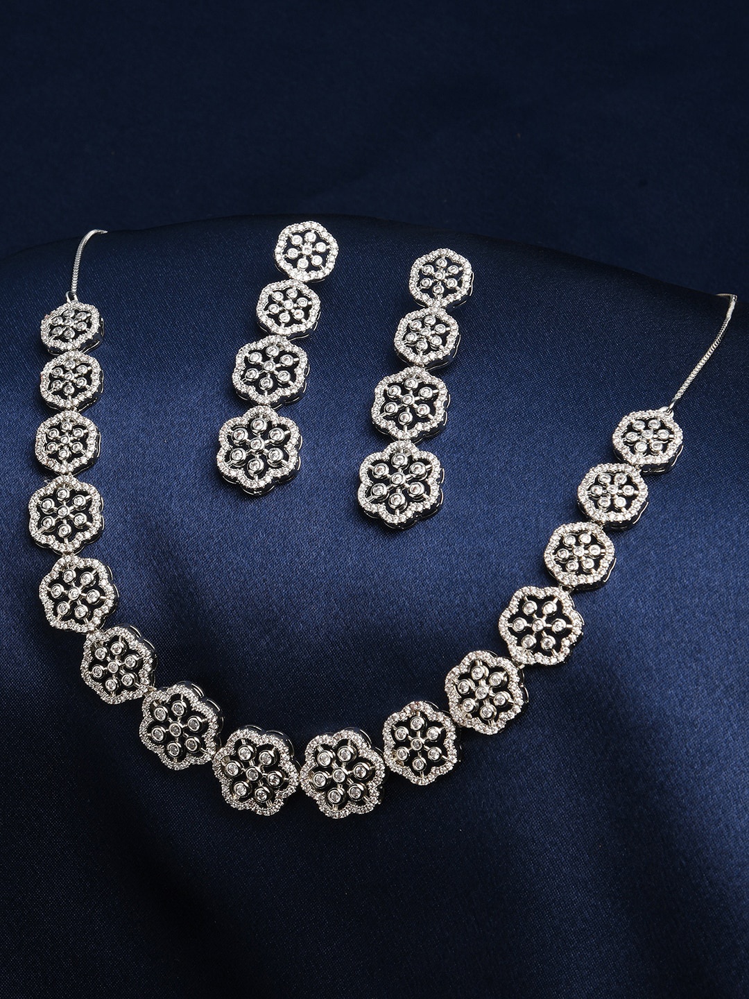 

Fida Silver-Plated AD Studded Floral Jewellery Set, White