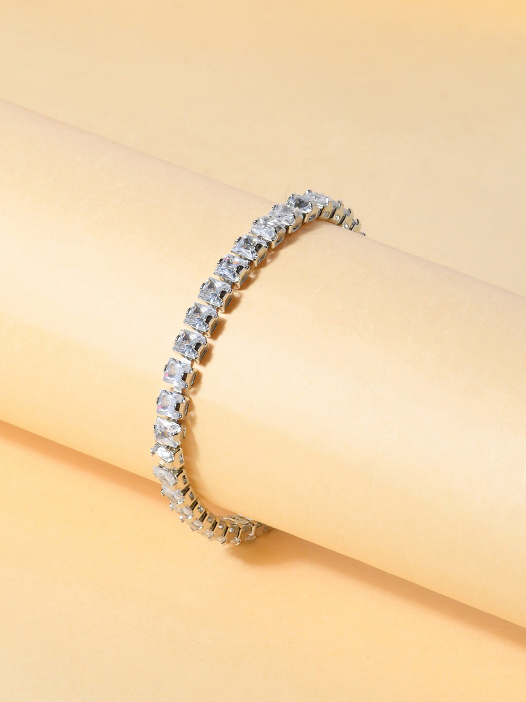 

Fida Women Silver-Plated American Diamond Cuff Bracelet
