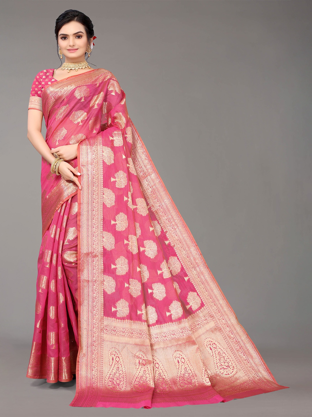 

Nimayaa Woven Design Zari Organza Saree, Pink