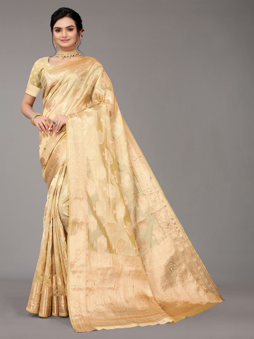 

Nimayaa Woven Design Zari Organza Saree, Beige