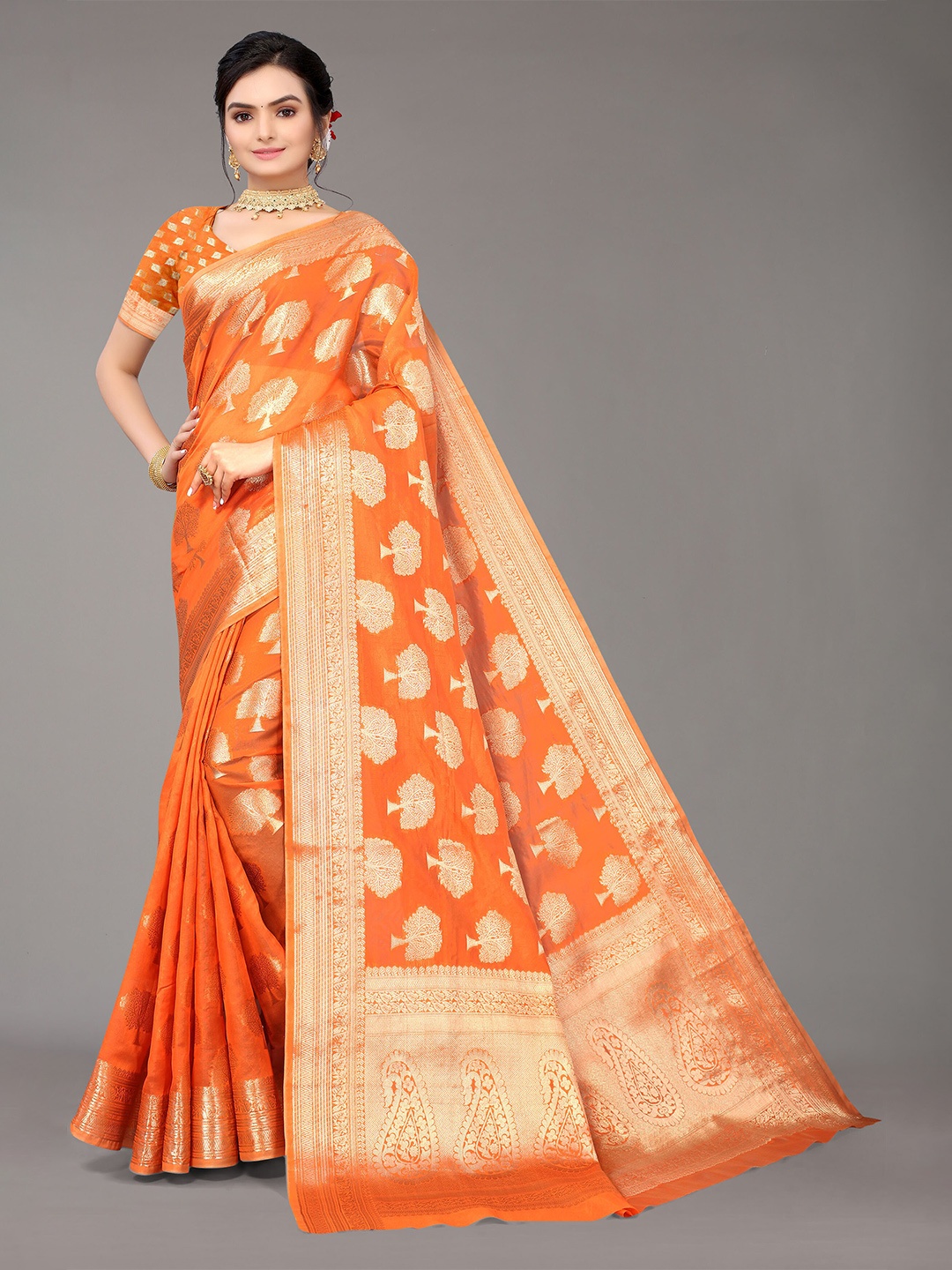 

Nimayaa Woven Design Zari Organza Saree, Orange