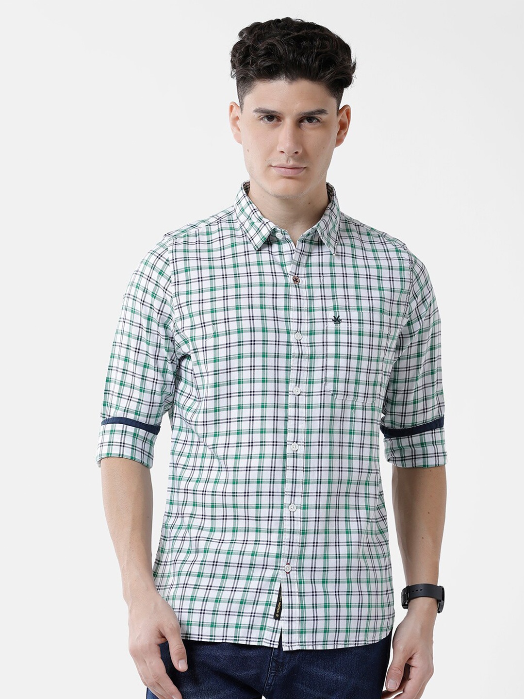 

WROGN Men Slim Fit Gingham Checked Casual Shirt, Green