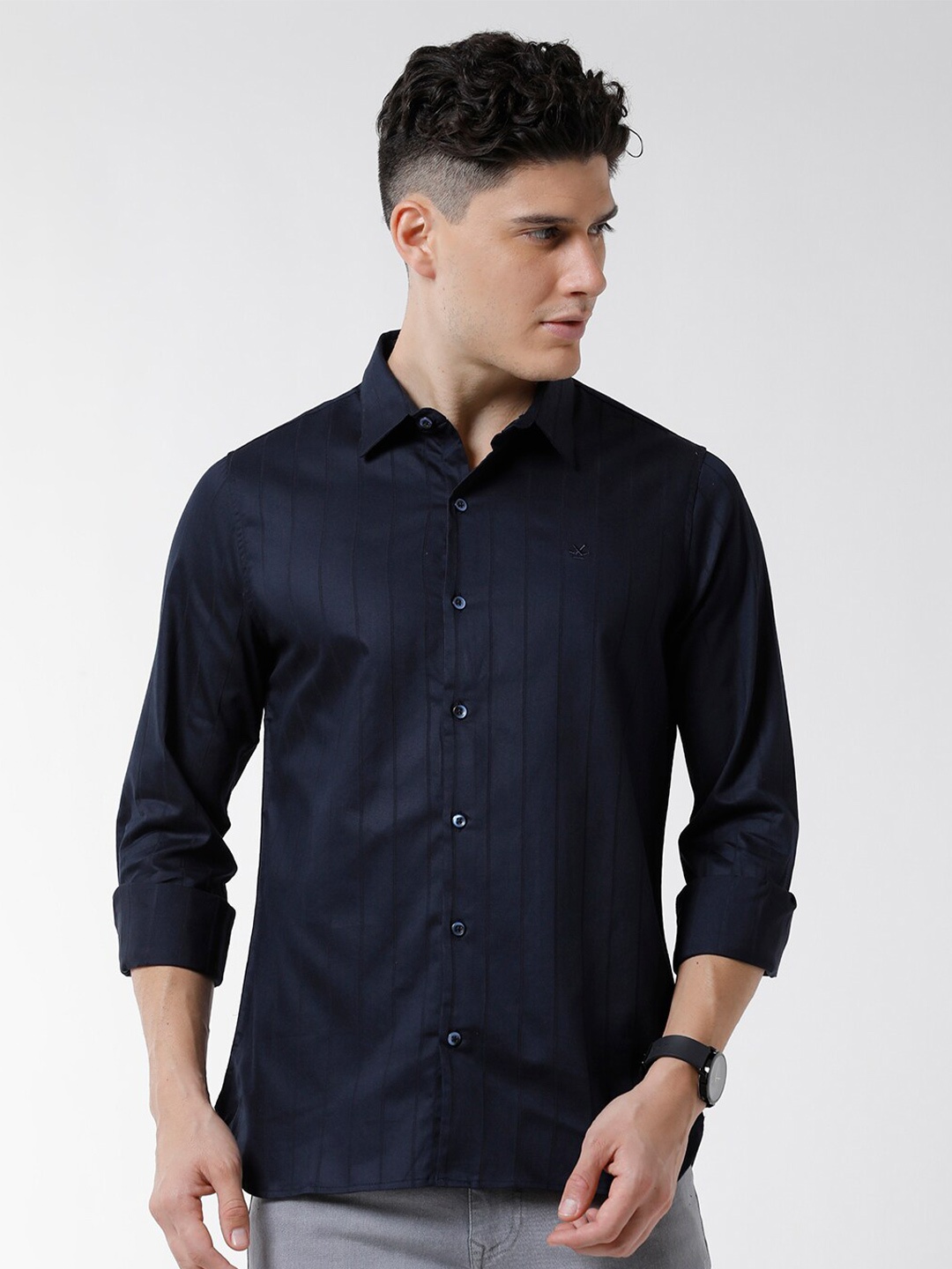 

WROGN Men Slim Fit Striped Casual Shirt, Navy blue