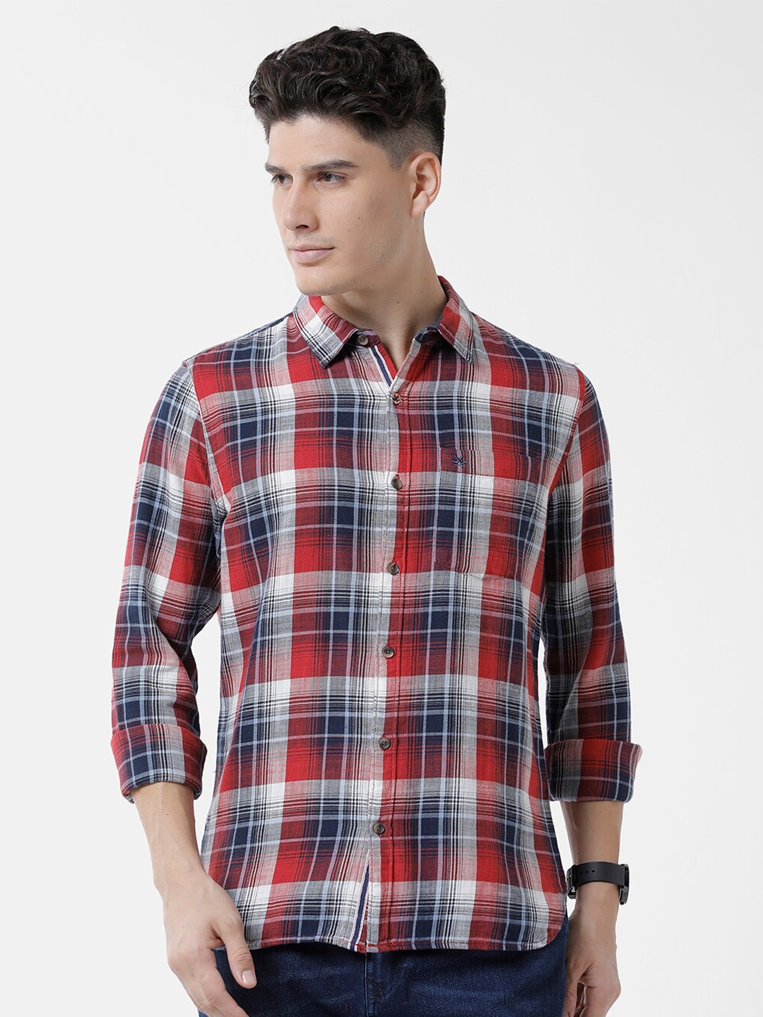

WROGN Men Slim Fit Tartan Checks Checked Cotton Casual Shirt, Red