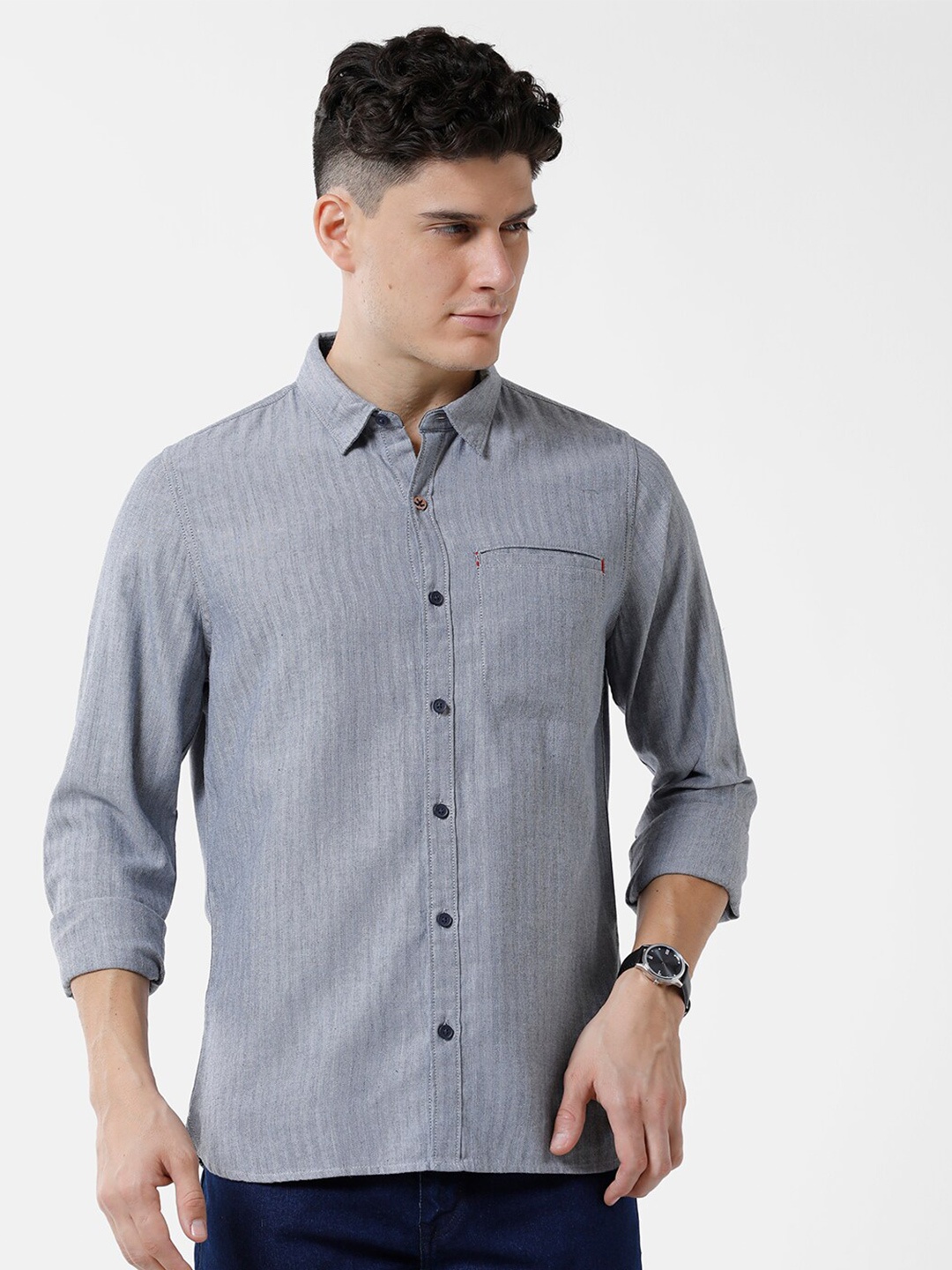 

WROGN Men Slim Fit Striped Cotton Casual Shirt, Grey