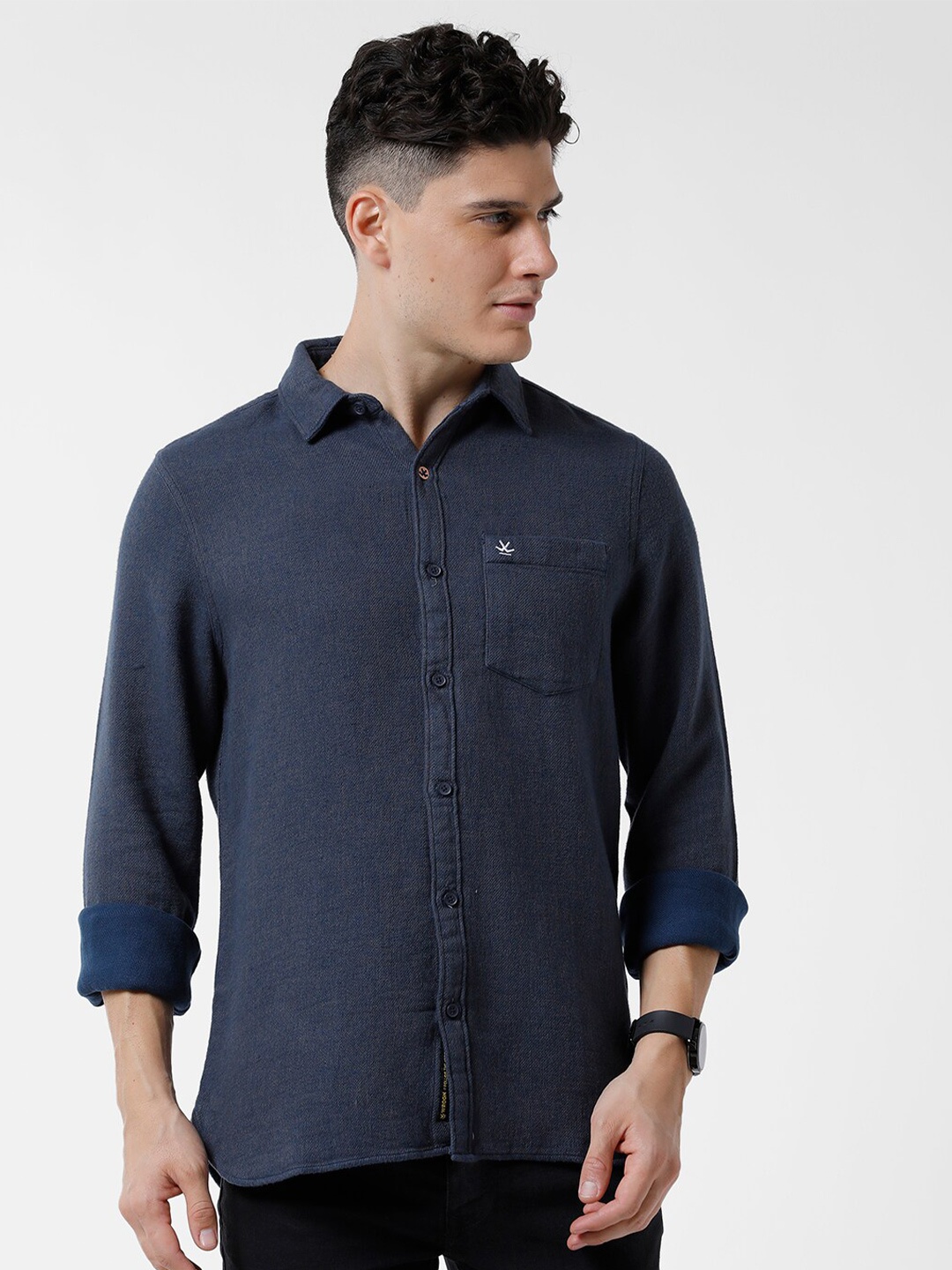

WROGN Men Slim Fit Cotton Casual Shirt, Navy blue