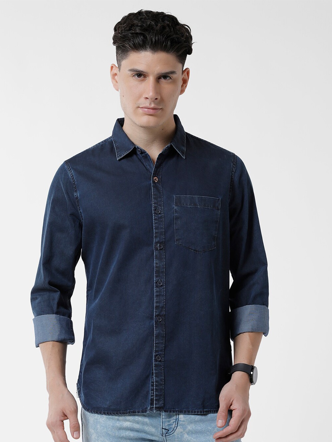 

WROGN Men Slim Fit Casual Cotton Shirt, Navy blue