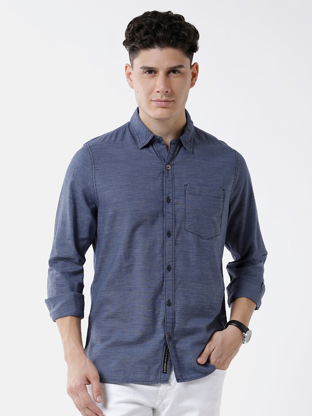 

WROGN Men Slim Fit Casual Pure Cotton Shirt, Blue