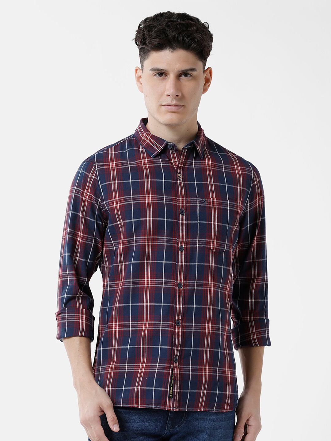 

WROGN Men Slim Fit Tartan Checks Casual Cotton Shirt, Navy blue