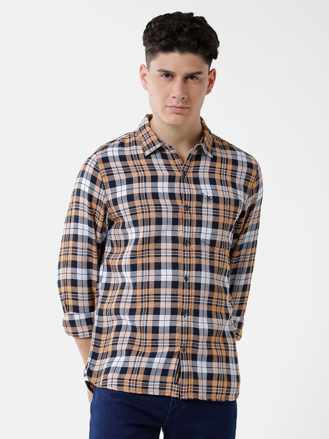 

WROGN Men Slim Fit Tartan Checked Casual Shirt, Rust