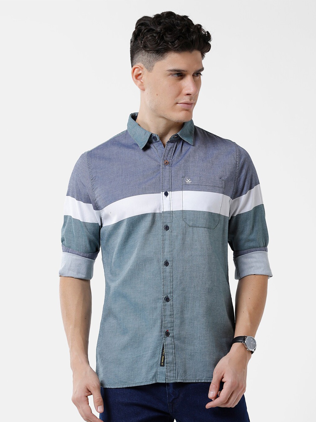 

WROGN Men Colourblock Slim Fit Casual Cotton Shirt, Grey