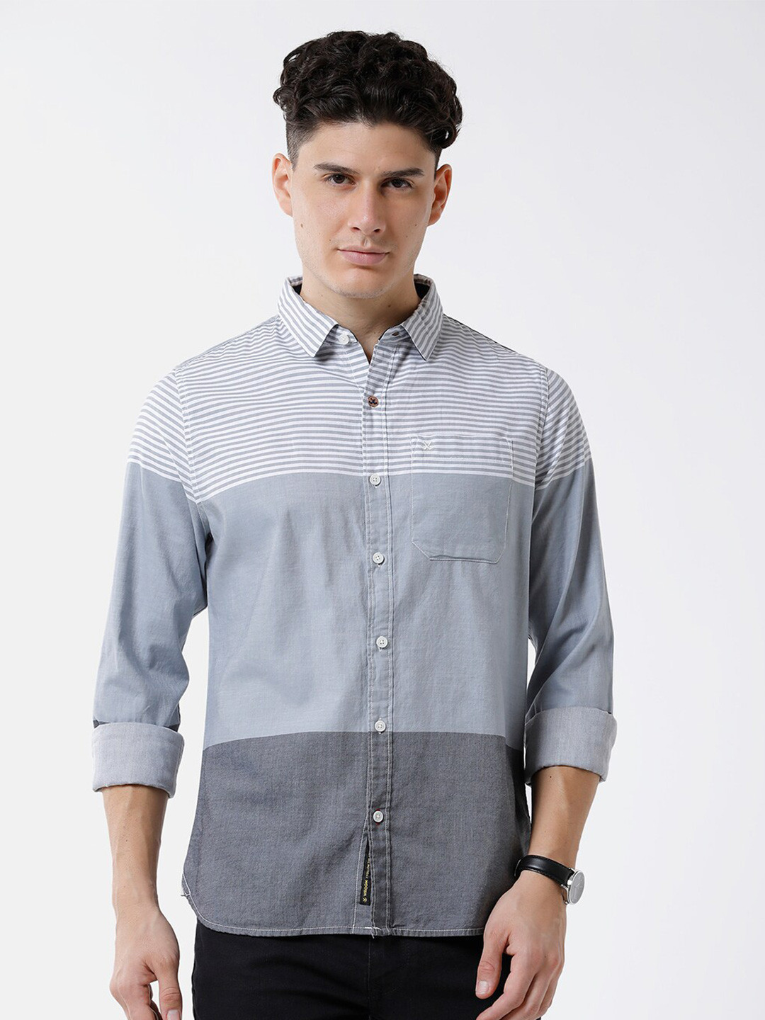 

WROGN Men Colourblock Slim Fit Casual Cotton Shirt, Grey