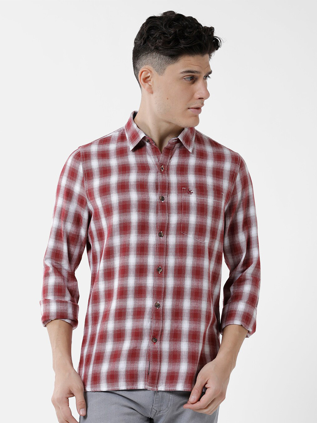 

WROGN Men Slim Fit Tartan Checked Cotton Casual Shirt, Maroon