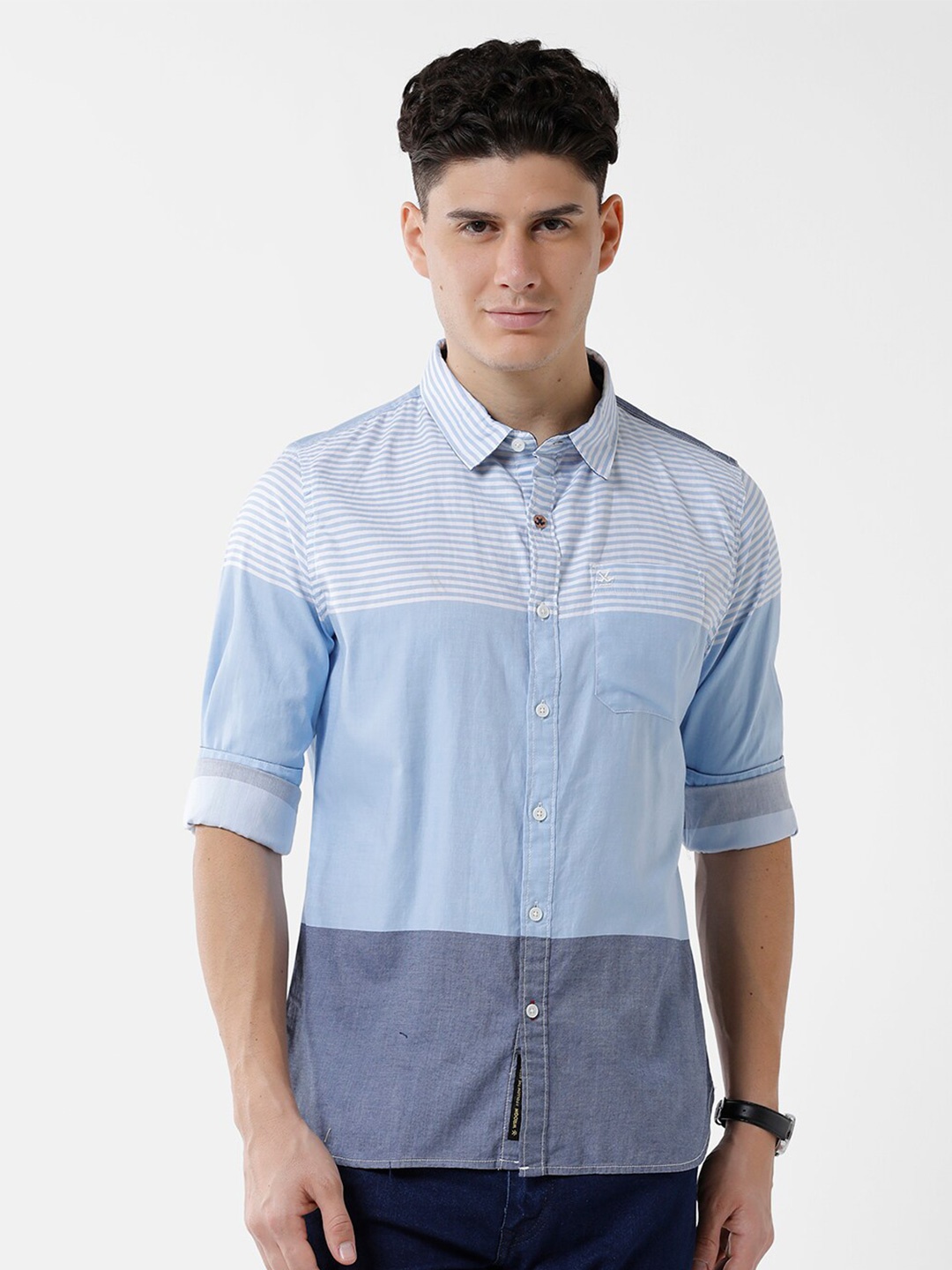 

WROGN Men Colourblocked Slim Fit Cotton Casual Shirt, Blue