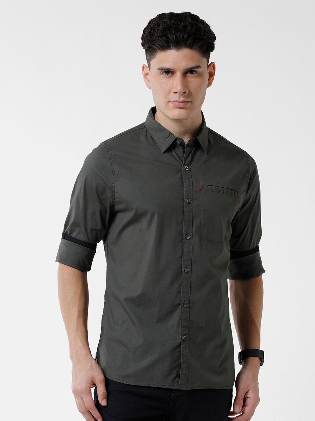 

WROGN Men Slim Fit Casual Pure Cotton Shirt, Olive