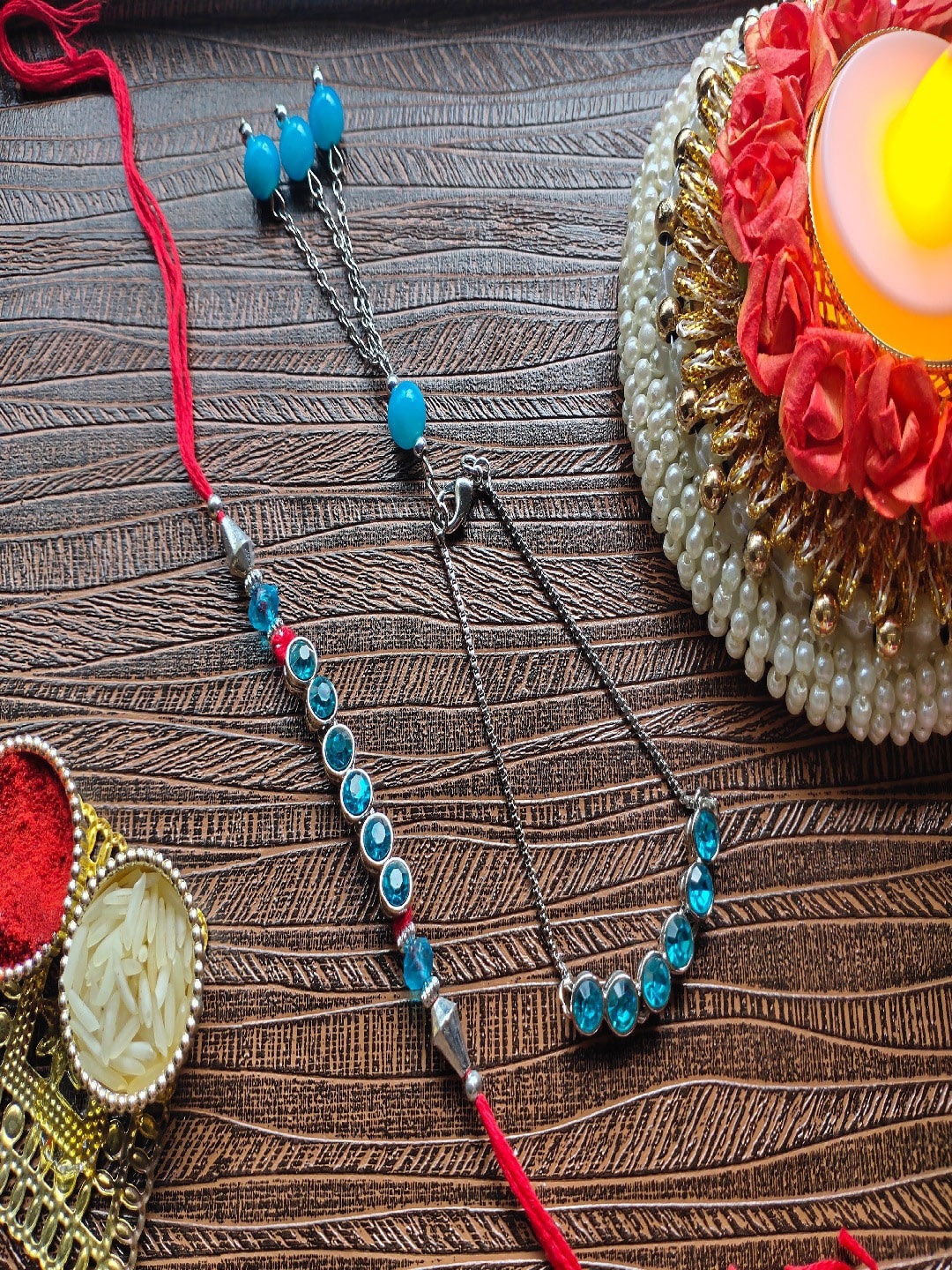 

Mahi Set Of 2 Crystals Studded Rakhis, Blue