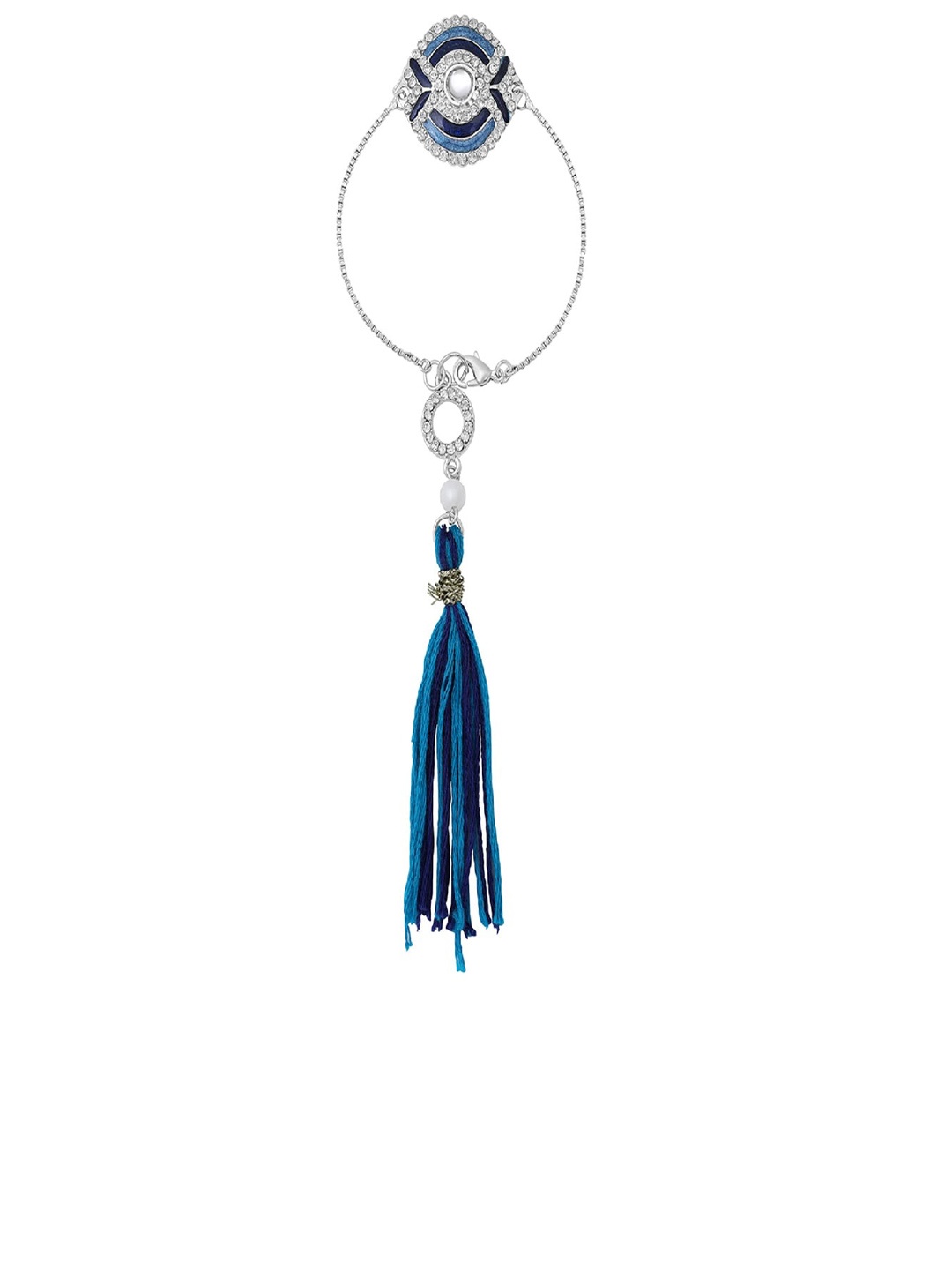 

Mahi Women Stone Studded Meena Work Enamelled Lumba Rakhi with Tassel, Blue