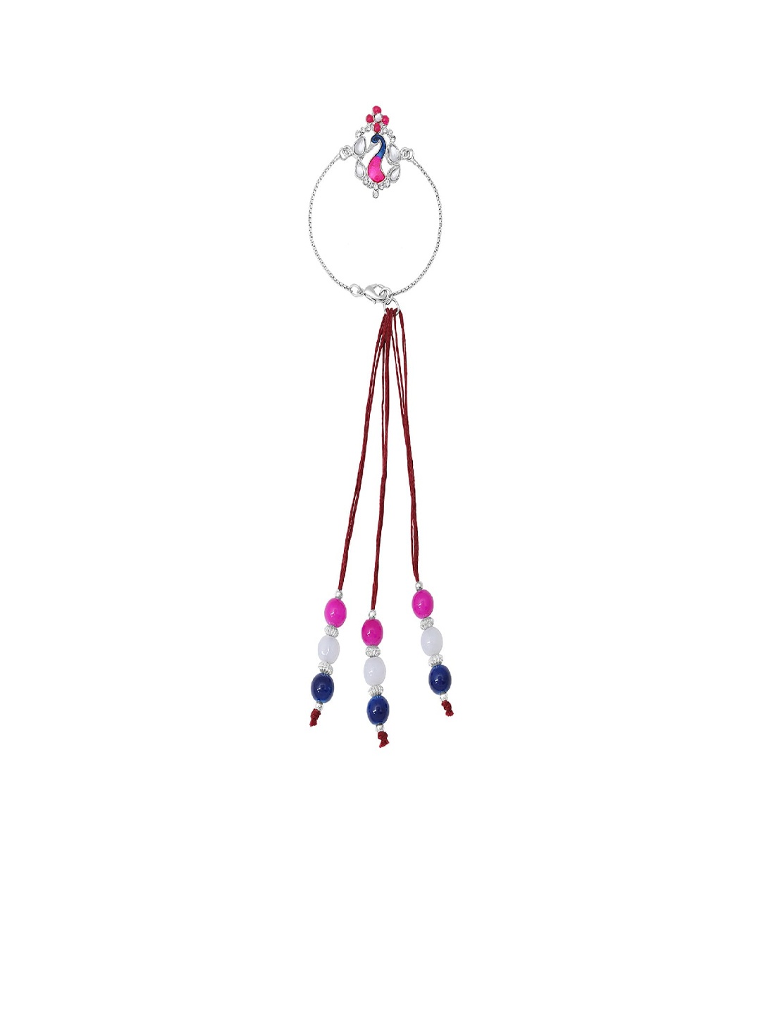 

Mahi Women Silver-Plated Kundan-Studded & Beaded Lumba Rakhi