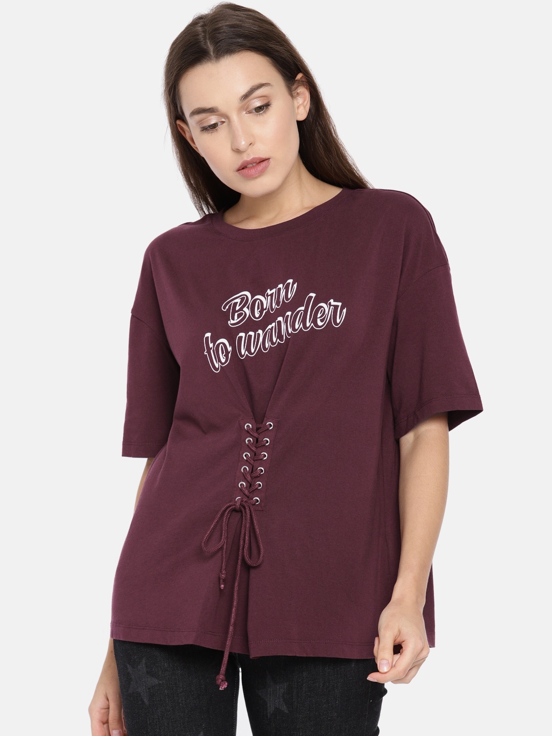 

ONLY Women Maroon Printed Top