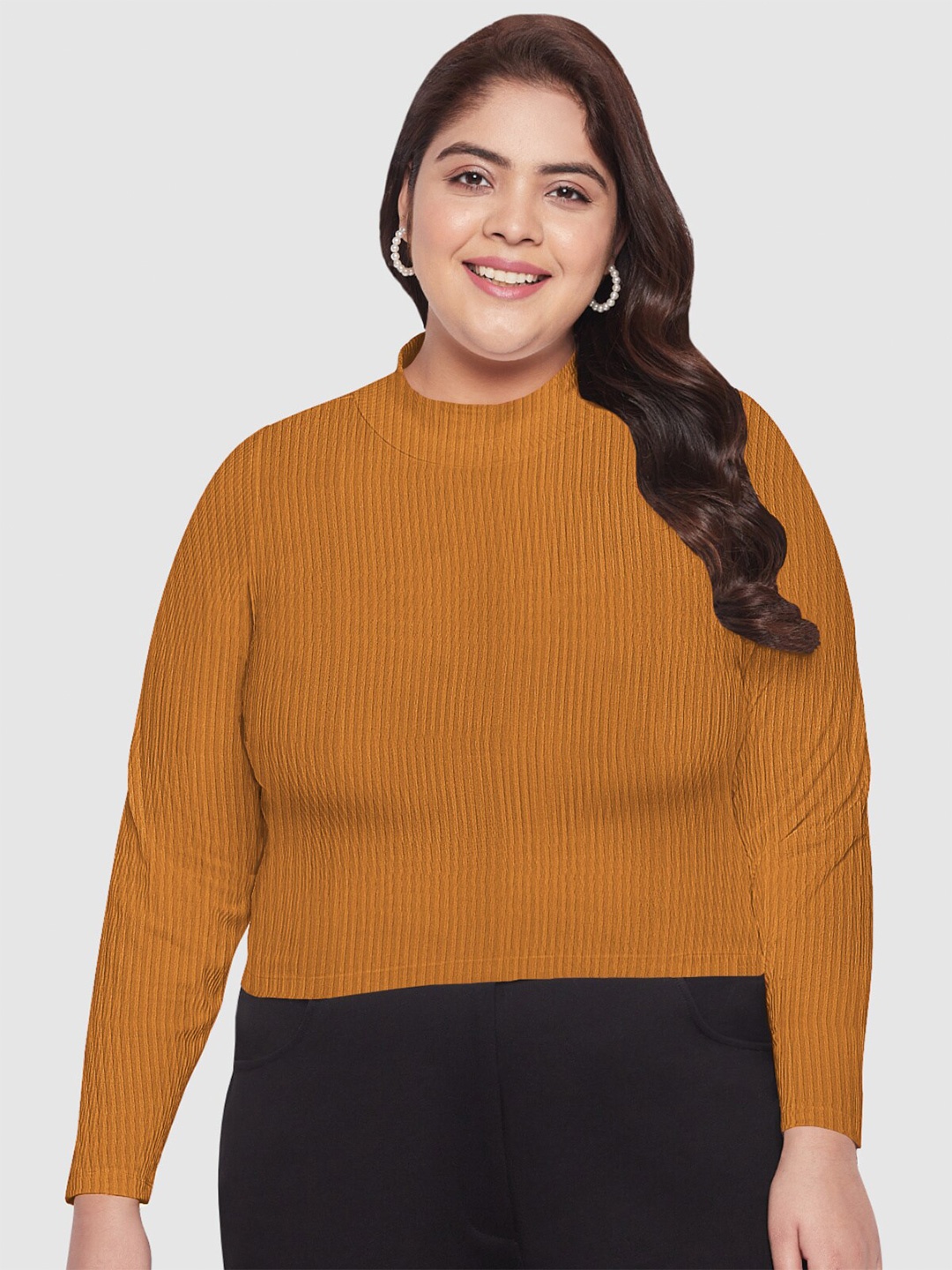 

wild U Plus Size Knits Ribbed Crop Top, Mustard