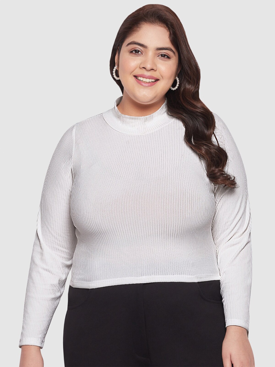 

wild U Plus Size High Neck Crop Top, White