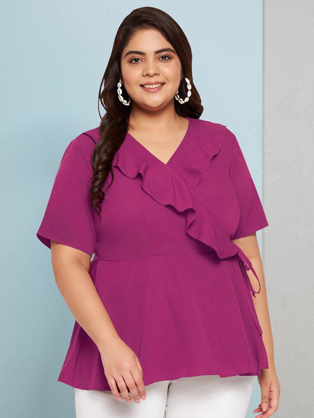 

wild U Plus Size Ruffles Crepe Top, Mustard