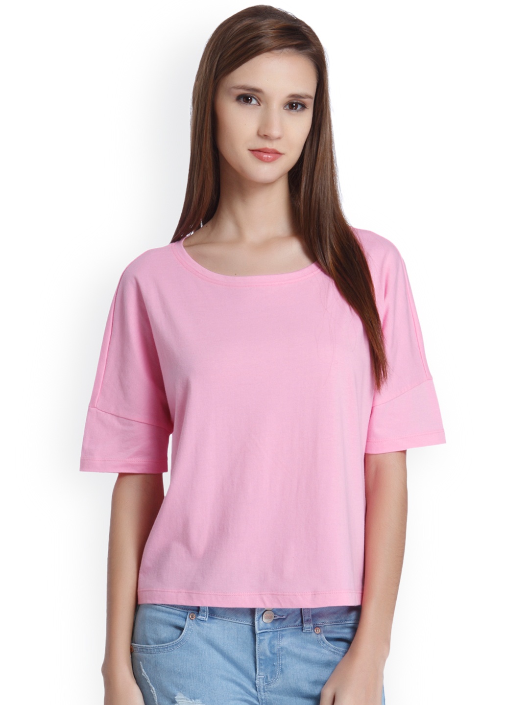 

ONLY Women Pink Printed Round Neck Pure Cotton T-shirt