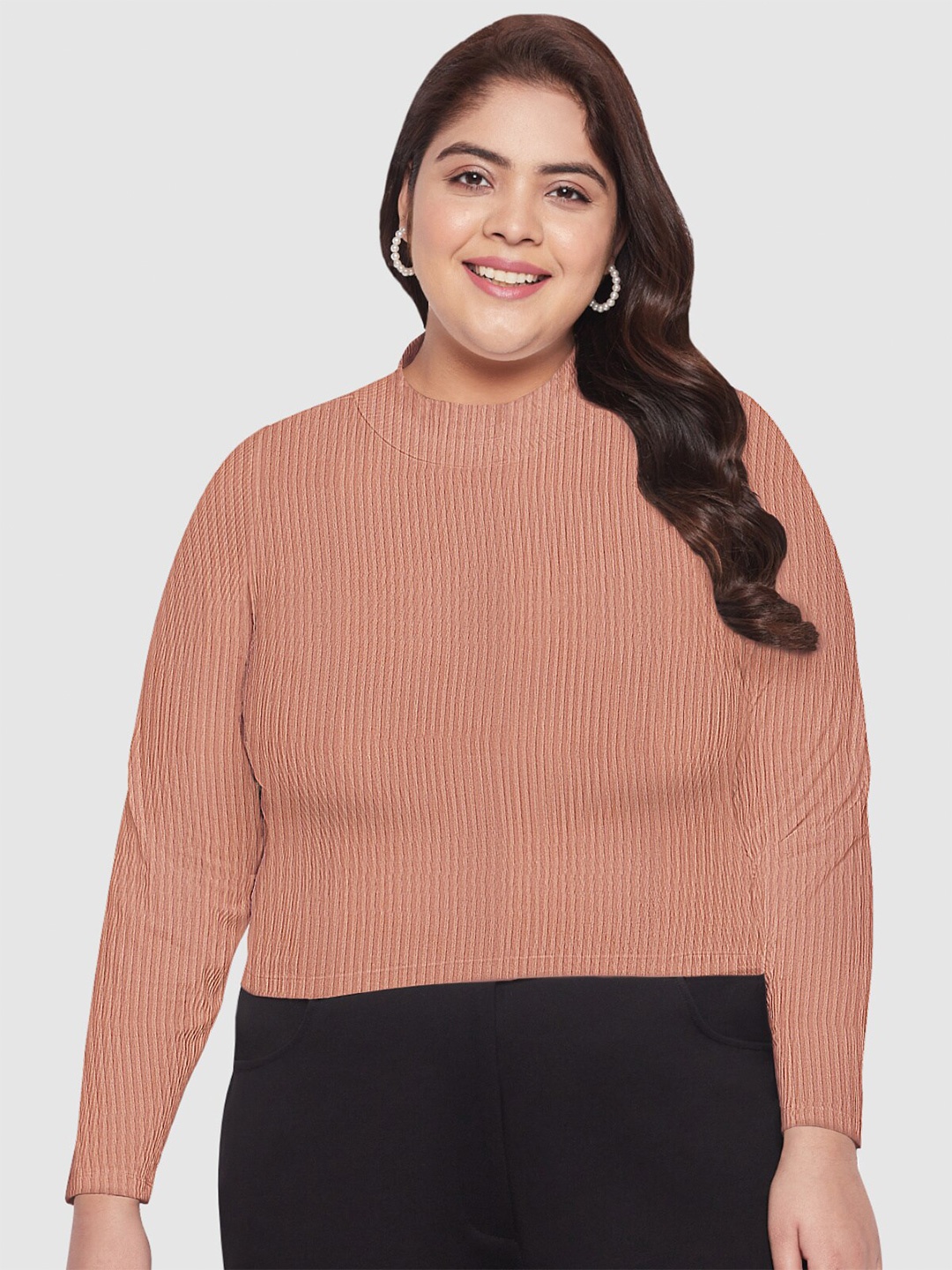 

wild U Plus Size Knits Ribbed Crop Top, Pink
