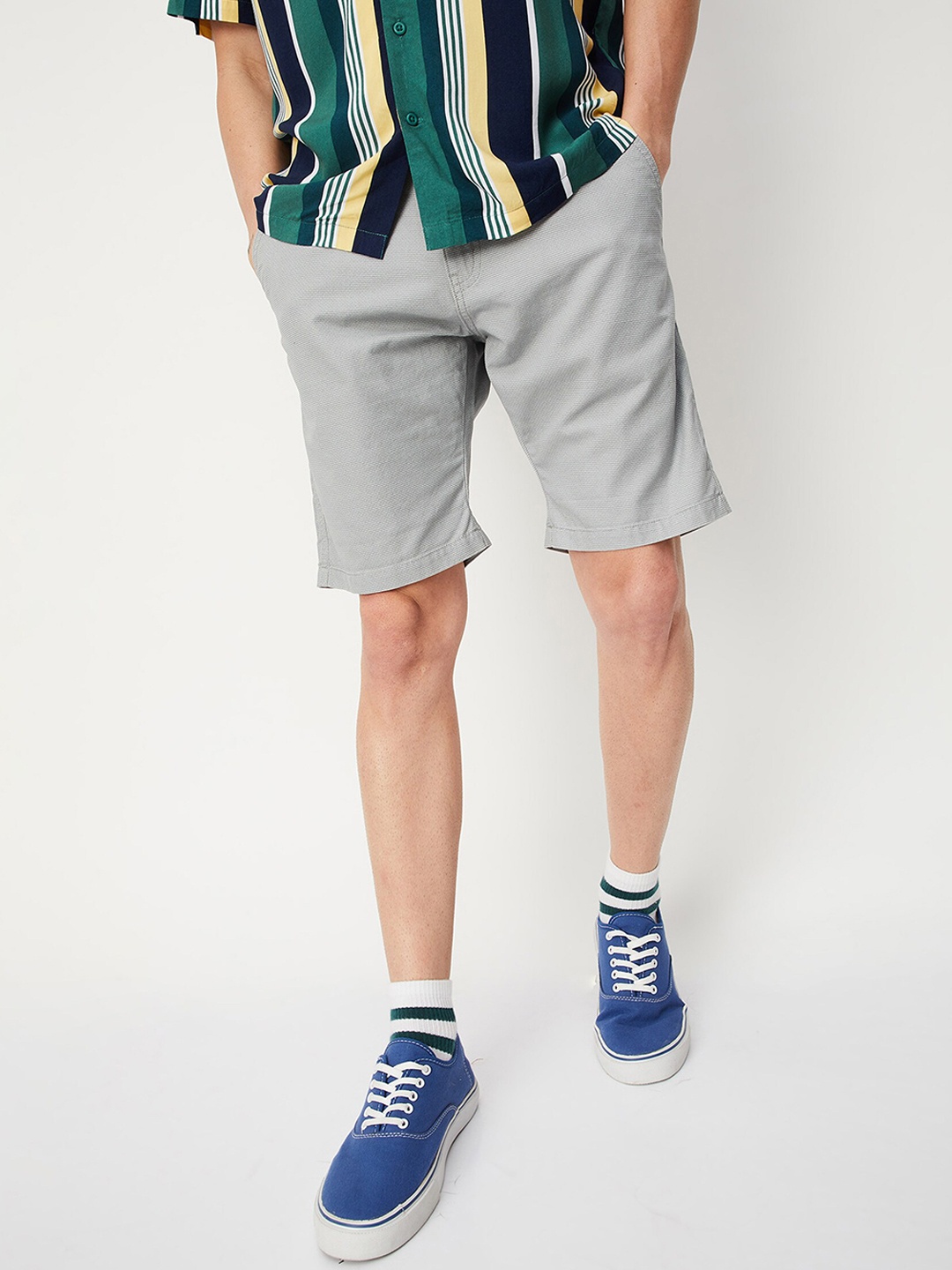 

max Men Self Design Mid Rise Pure Cotton Regular Shorts, Grey