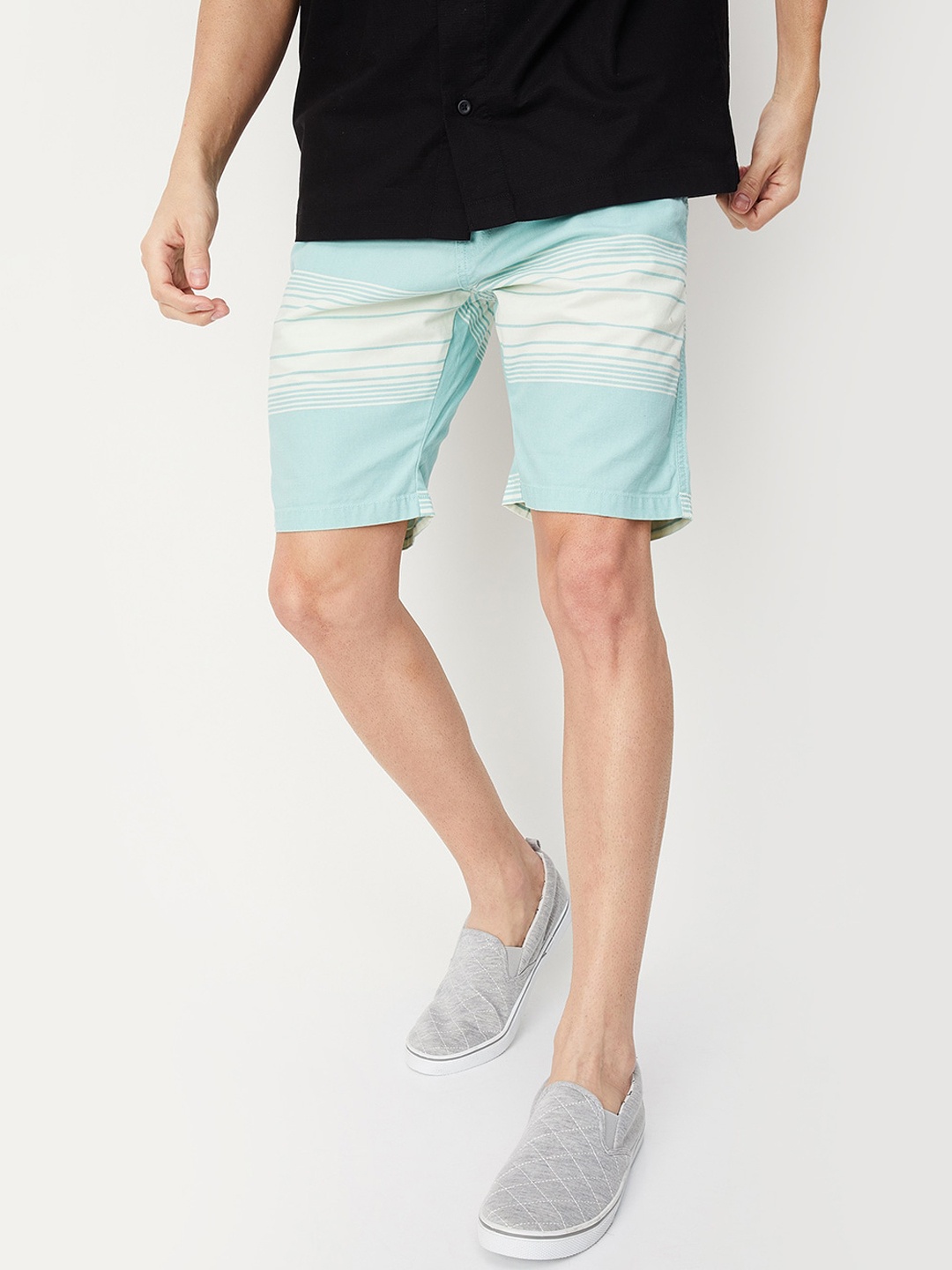 

max Men Striped Mid Rise Pure Cotton Regular Shorts, Blue