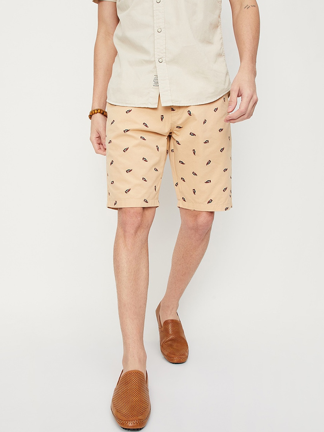 

max Men Conversational Printed Cotton Shorts, Khaki