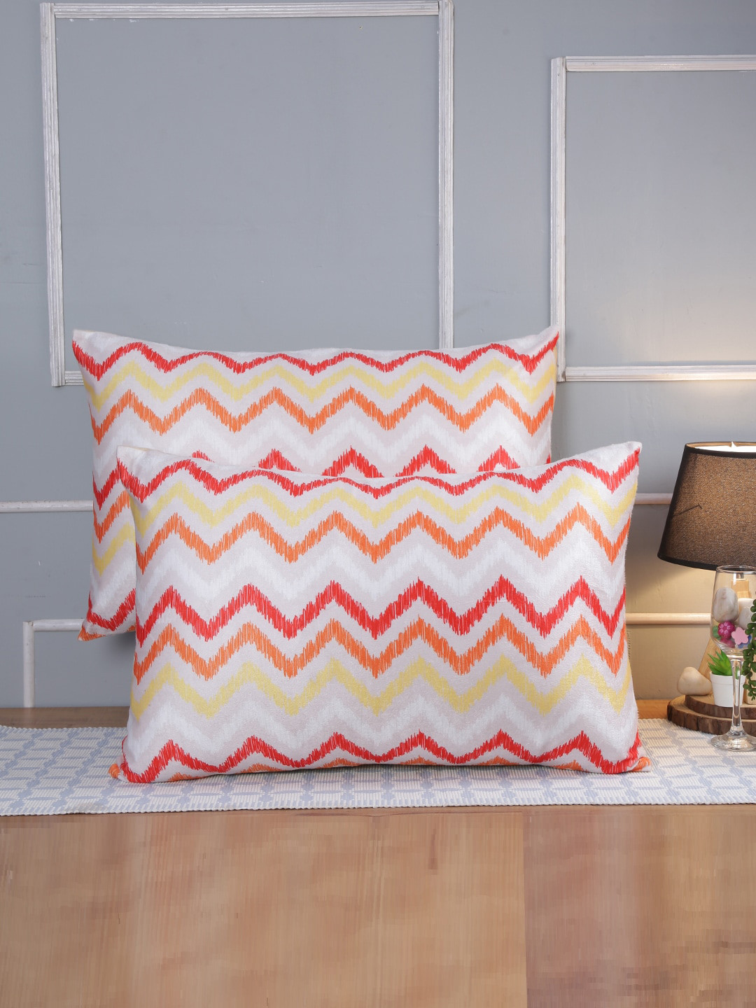 

ROMEE Beige & Red 2 Pieces Striped Pillow Covers