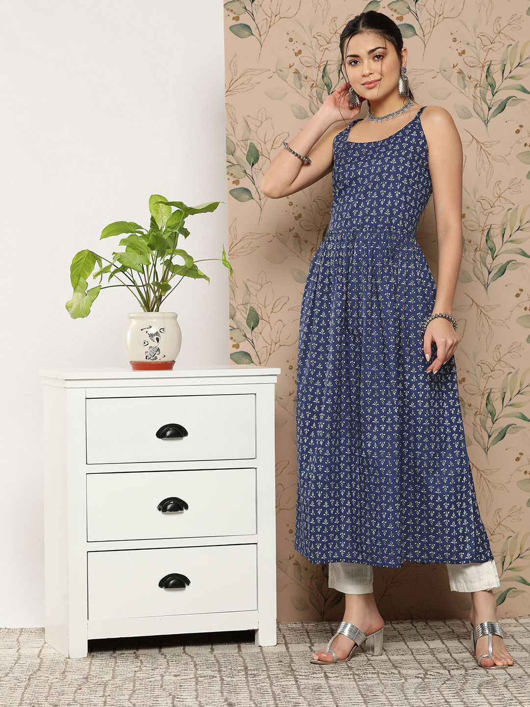 

KALINI Printed Tunic, Navy blue